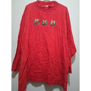 Richard‎ Simmons Red Christmas Wreath Embroidered Tunic Top 4X Long Sleeve READ
